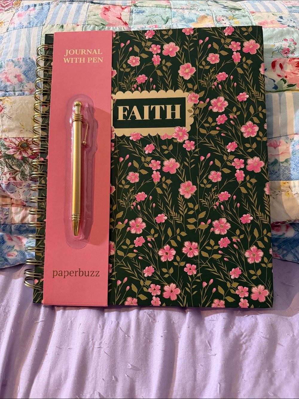 Paperbuzz ‘Faith' Floral Journal with Gold Pen-NWOT